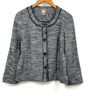 J Jill Blazer Womens Blue Tweed Pockets Button Down Jacket Long‎ Sleeve Size S